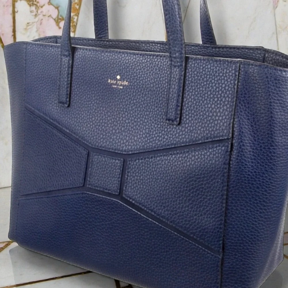 Kate Spade NY Bridge Place Francesca Large Tote French Navy Pebbled Leather NEW